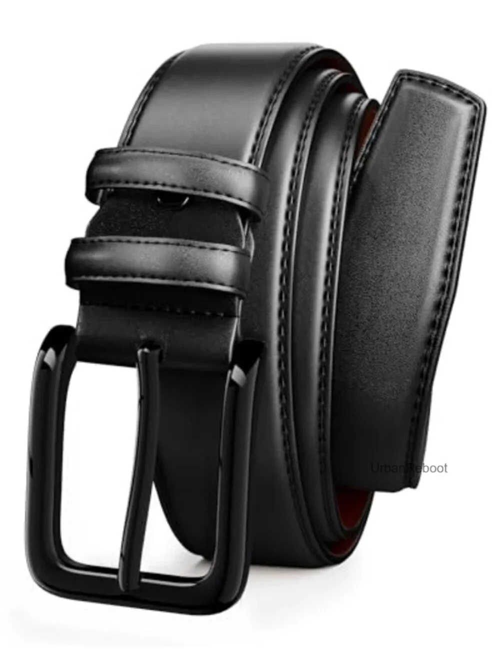 Men's Leather Casual Dress Belt, Adjustable Ergonomic Buckle, 1 3/8